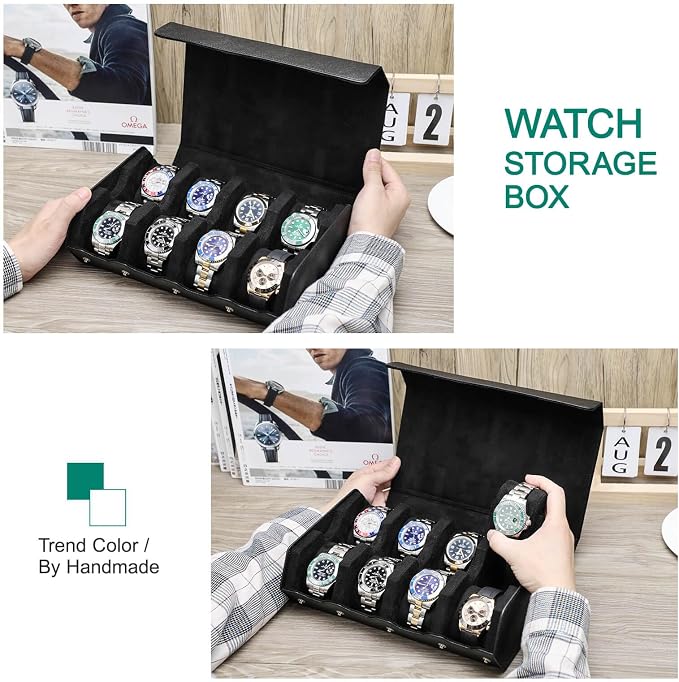 Hiram Genuine Leather Hexagon Watch Roll Travel Case, Leather 8-Watches Roll Case with Removable Pillow Cushion for Treasured Watches and Bracelets-Black - Image 5
