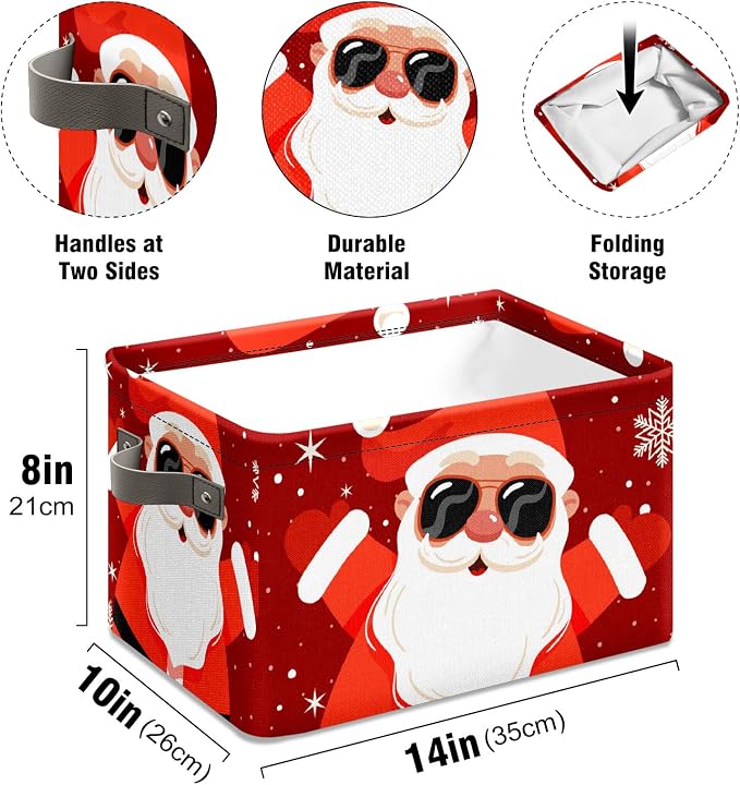 Christmas Baskets Storage Bins with Handles, Decorative Christmas Santa Claus Foldable Cloth Organizer Storage Boxes for Home Office 14 x 10 x 8 - Image 6