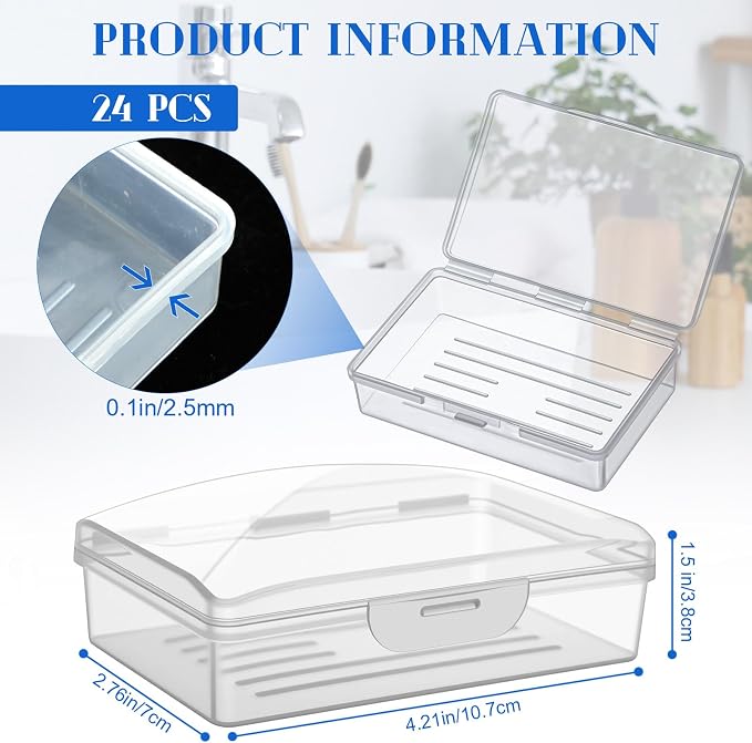 Reallnaive 24 Pcs Travel Soap Container Portable Plastic Soap Boxes Bulk with Lid Homeless Donations Bulk Gym Shower Tour Groups Hotel Outdoor Camping (Clear) - Image 2