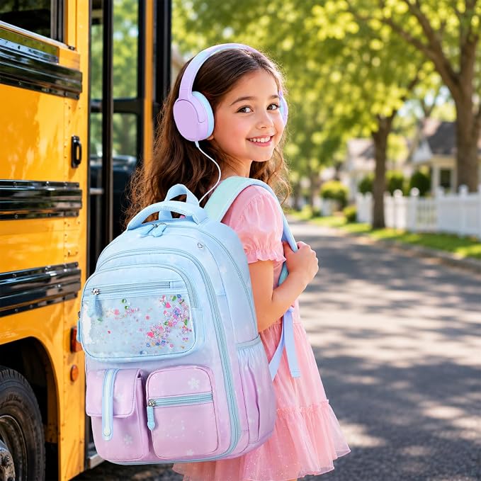 ACESAK Kids Backpack for Girls, Mermaid Backpack Set with Over-ear headphones, Lunch Bag Set for School, Girls Backpack for Elementary Middle school Teen Student(Blue Purple) - Image 4