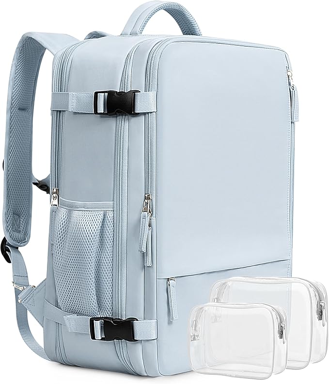 Beraliy 29L Travel Backpack Women, Airline Approved Backpack, Carry On luggage, 17.3 inch Laptop Backpack, Waterproof Business Hiking Weekend Bag, Light-blue by Beraliy