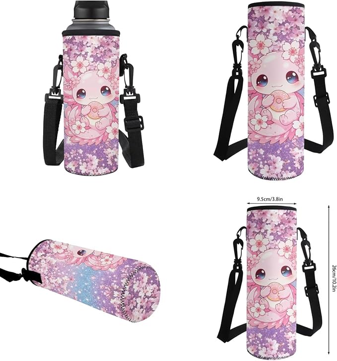 Donut Axolotl Kids 4-in-1 School Backpack Set, Cherry Blossom 17'' Bookbag with Insulated Lunch Box, Pencil Case & Water Bottle Holder, Cute Cartoon Schoolbag for Girls, Gift for Age 6-12 - Image 7
