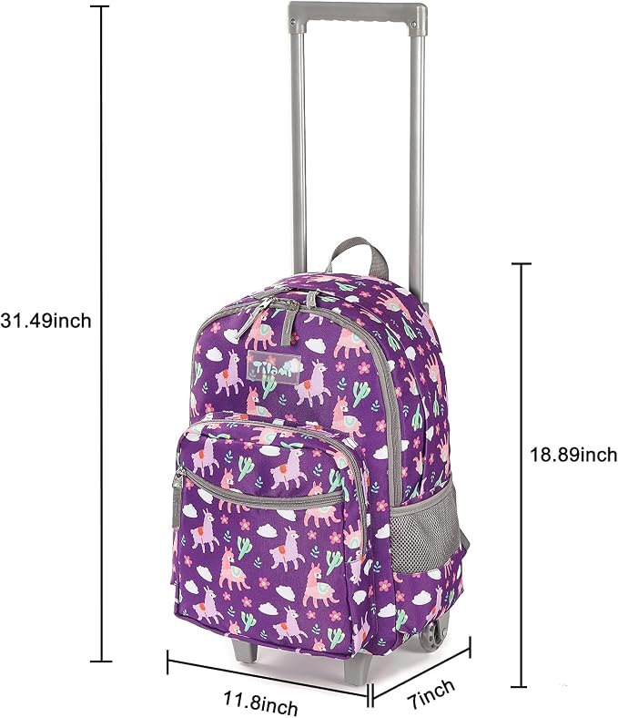Tilami Rolling Backpack 18 inch Double Handle with Lunch Bag Wheeled Kids Backpack for Girls and Boys, Purple Alpaca - Image 7