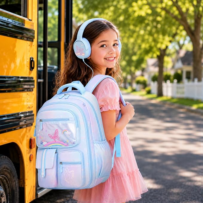 ACESAK Kids Backpack for Girls, Rainbow Backpack Set with Over-ear headphones, Lunch Bag Set for School, Girls Backpack for Elementary Middle school Teen Student(Blue) - Image 4