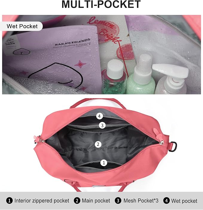 Travel Duffel Bag, Carry On Overnight Weekender Bags for Women | Travel Bag with Wet Pocket & Trolley Sleeve, For Spirit Airlines 18x14x8 Personal Item Bag - Image 5