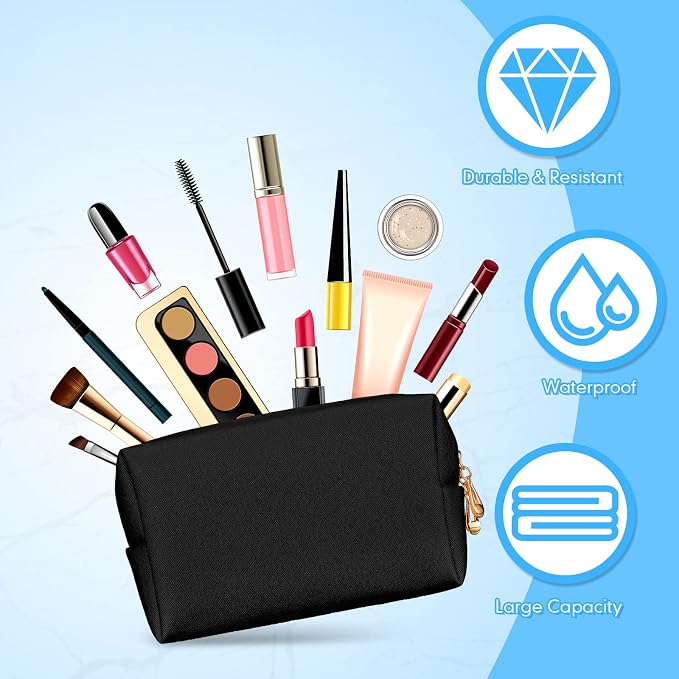 Kigeli Aesthetic Makeup Bags PU Leather Cosmetic Pouches Waterproof Plain Toiletry Bags Makeup Pouches Bulk for Women Party Gift Travel Storage Organizer(Classic Black,7.1 x 2.8 x 4.3 in) - Image 3