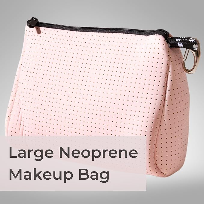 POPUPS Large Makeup Bag with Zipper, Pretty Pink - Waterproof Neoprene Cosmetic Bag 7.7 x 10.75 x 5 inches - Image 2