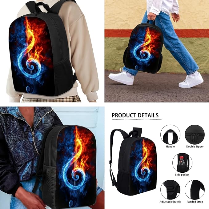 Mumeson Music Note Print Backpack Water Resistant School Bag Outdoor Casual Rucksack School Bag and Lightweight Lunch Bags Portable Pencil Case Back to School Supplies - Image 4