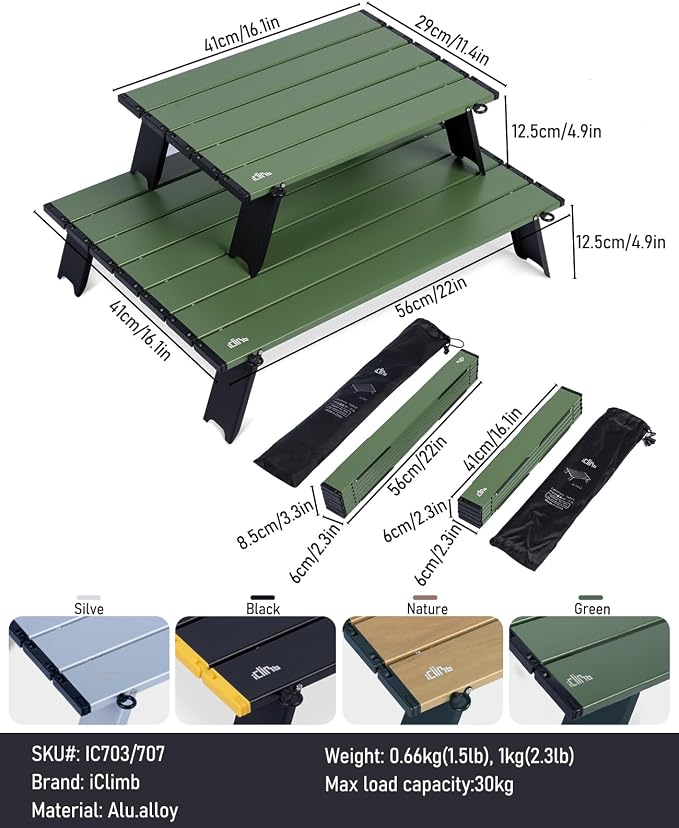iClimb Ultralight Compact Mini Beach Picnic Folding Alu. Table with Carry Bag, Two Size (Green, L) - Image 3