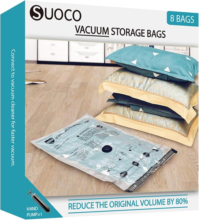Vacuum Storage Bags, Compression Packing Space Saver Seal Bags for Clothing Bedding Comforters Blankets Pillows, 8 Combo by SUOCO