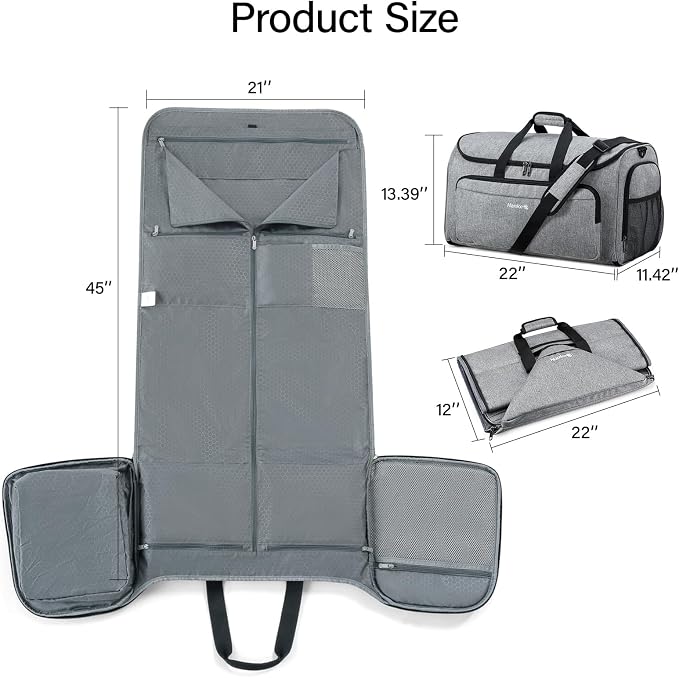 Hanke Carry On Garment Duffle Bag with Shoe Compartment, Light Grey | 55L Large Capacity with Multi-Pockets & Shoulder Strap, Wrinkle-Free, Water-Resistant, Portable Weekender for Business - Image 4