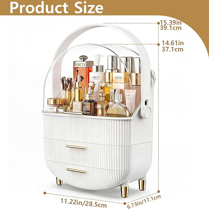 Makeup Organizer Skincare Organizers - Cosmetic Display Cases with Transparent Cover, SkinCare Organizers for Bathroom Countertop, Bedroom Vanity Desk, Lipstick Organizer, White - Image 2