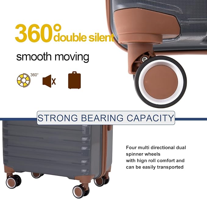 Travelhouse Luggage Sets 5 Piece with Double Spinner Wheels,PP Hardside Suitcase Sets with TSA Lock,Carry On Luggage Set with Travel Duffle Bag for Women and Men - Image 3