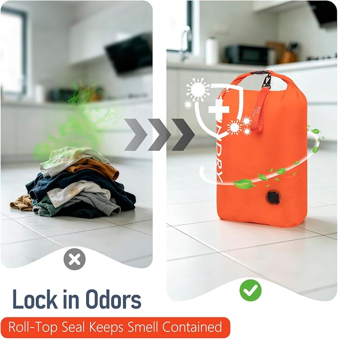 WiseBoy Compression Laundry Bag 2 Pack, Pump-Free Travel Laundry Bag for Dirty Clothes, Waterproof Wet Dry Bag, Space Saving Packing Organizer for Suitcase, Gym & Swim (Navy Blue & Orange) - Image 3