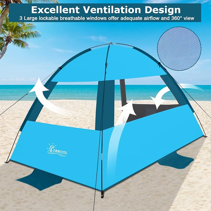 COMMOUDS Beach Tent Sun Shelter for 3/4/6/8 Person, UPF 50+ UV Protection Beach Shade Canopy Tent, Lightweight, Easy Set Up and Carry - Image 5