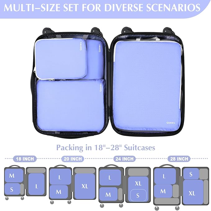 Gonex Compression Packing Cubes, 4pcs Expandable Storage Travel Luggage Bags Organizers (Periwinkle) - Image 5