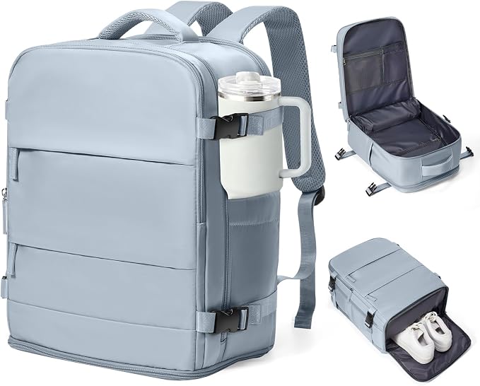 coowoz Travel Backpack Carry On for Women Man Gym Backpacks with Laptop Compartment Mochila de Viaje Teacher Personal Item Backpack Airplane Accessories Must Haves Grey Blue 20L by coowoz