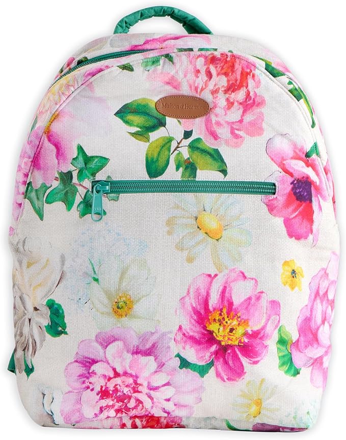 Maison d' Hermine Backpack for Women Men Cotton Shoulder Multipurpose Rucksack with Small Pouch Lightweight Multi Pocket Bag for Travel Work Beach Perfect for Spring Summer (Pivoine) by MaisondHermine