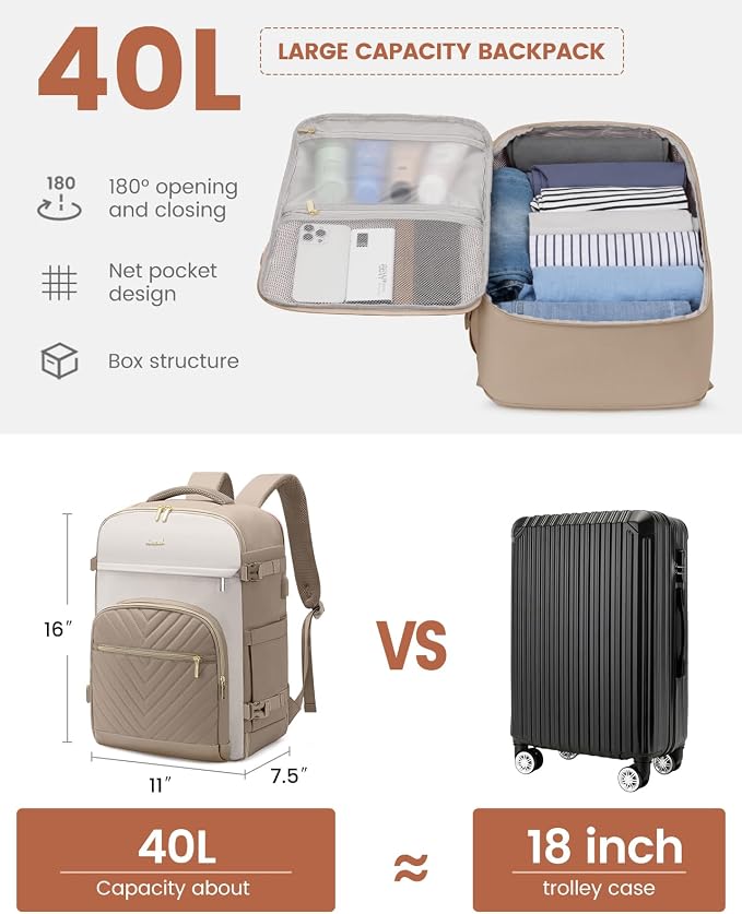 LOVEVOOK Travel Backpack for Women,40L Carry On Backpack for Airplanes,17.3 Inch Laptop Personal Item Travel Bag - Image 3