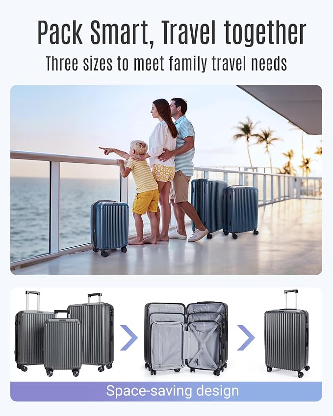 LIGHT FLIGHT 3 Piece Luggage Sets With Spinner Wheels Hardshell TSA Lock | Durability, Spinner Wheels, Hardside Lightweight, TSA Lock, Durable, PC+ABS, Mobility, - Image 2