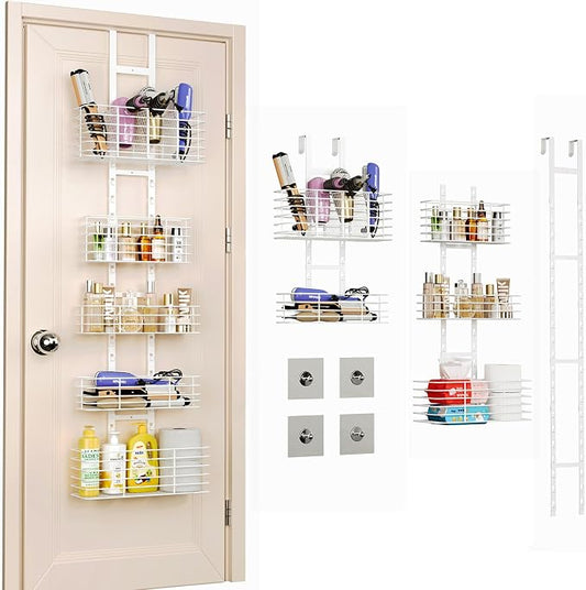 Yuyetuyo 5-Tier Over The Door Organizer Bathroom Shelves Hair Tool Organizer - Hair Dryer Holder Adjustable Height, DIY Bathroom Storage Shelf Wall Mounted Behind The Door Storage by Yuyetuyo