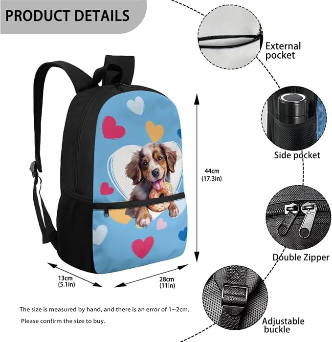 Cartoon Border Collie Dog Print Backpack Set Schoolbag Large Capacity Bookbag Lunch Box Pencil Case 17 Inch Travel Laptop Backpacks Student Rucksack Daypack with Zipper - Image 2