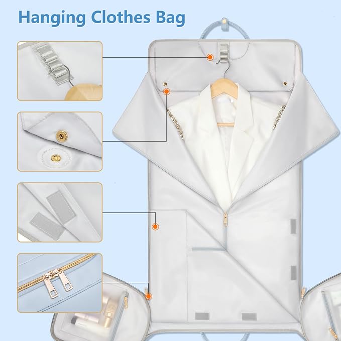 Travel Duffel Bag, Convertible Travel Garment Bag for Women, Fashion & Cute Carry On Duffle Bag w/Shoes Pouch, 2 in 1 Foldable PU Leather Hanging Duffle Bag, Single-Zipper Design, Blue - Image 7