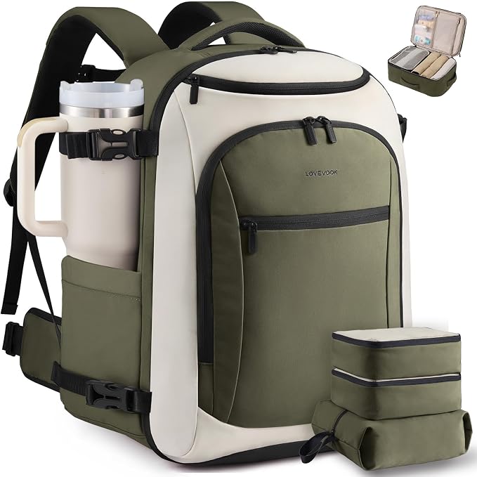 LOVEVOOK Travel Backpack for Women & Men, Airline Approved Carry On Bag | TSA Personal Item Backpack with 3 Packing Cubes,Waterproof Weekender Bag ,Laptop Backpack 5 Compartments for Business Travel by LOVEVOOK