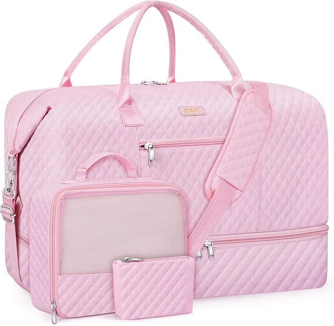 ITIEZY Weekender Overnight Bag for Women - Large Travel Duffel Bag with Shoe Compartment, Gym Duffel Bag Hospital Bag Carry On Tote Bags for Airplanes with Crossbody Bag Toiletry Bag 3Pcs Set by ITIEZY
