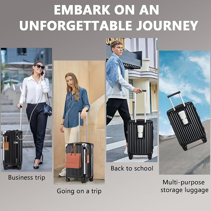 Joyway 3 Piece Set Hardside Expandable Luggage with USB Charging Port and Cup Holder, TSA Lock Spinner Wheels Suitcase for International Travel, Lightweight Carry On Checked Baggage, Black - Image 8
