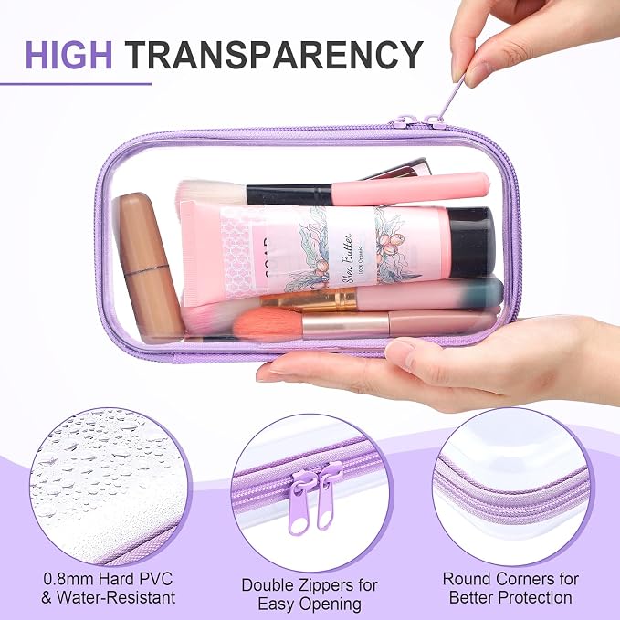 Hoolerry 4 Pcs Hard Clear Zipper Case Makeup Bags Plastic Zipper Pouch Transparent Storage Box Containers for Cosmetics, Snacks, Building Blocks, Puzzles(Clear,7.5 x 3.9 x 2 in,Purple) - Image 3