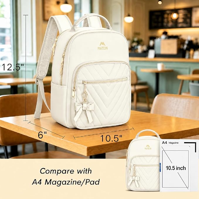 MATEIN Cute Backpack for Women, Mini Stylish Daypack Purse, 2pcs Set, Beige | Waterproof Anti-theft Casual Daily Rucksack, Ladies Teen Girls Shoulder Bag Handbags, Bookbag for Travel Work School College - Image 3