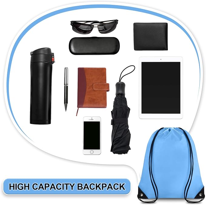 Grneric Blue Drawstring Backpack Bulk 28 PCS Drawstring Bags String Backpack Cinch Bag Sackpack for Men Women Gym (Sky Blue) - Image 4