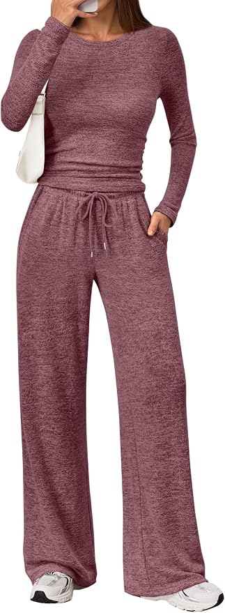 LILLUSORY Womens 2 Piece Matching Lounge Sets 2026 Fall Fashion Outfits | Long Sleeve Top & Drawstring Wide Leg Pants with Pockets, Workout Gym Comfort Sweat Suit, Travel Airport Vacation Clothing by Lillusory