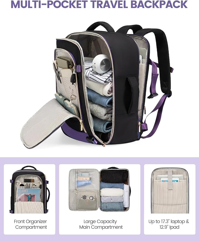 LOVEVOOK 5 Pcs Carry On Luggage 22x14x9 Airline Approved with 40L Laptop Travel Backpack, 20 Inch Carry On Suitcases with Wheels, Rolling Suitcase for Women Men, with TSA Lock Weekender Luggage - Image 5