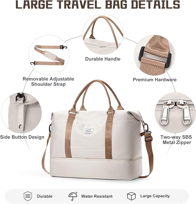 Travel Duffel Bag with Shoes Compartment,Weekender Bags for Women Travel | Overnight Carry-On Bag with Toiletry Bag & Wet Pocket & Trolley Sleeve,Extra Large - Image 5