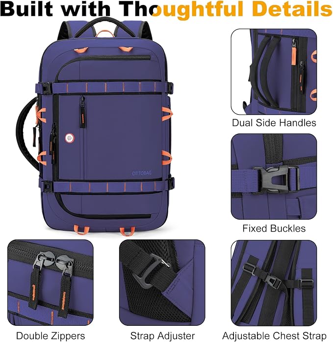 40L Travel Backpack 17.3" Laptop Carry On Duffel Flight Approved | TSA Approved, Wet & Dry Compartment, Water Resistant, Anti-Theft Pocket, Luggage Strap, USB Charging Port - Image 6