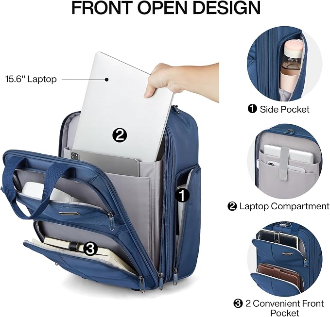 Hanke 16 Inch Underseat Carry On Luggage With Wheels, Small Rolling Suitcase Lightweight Under Seat Carry On Bag, Airline Approved Personal Item Overnight Softside Travel Luggage Bag,Blue - Image 5