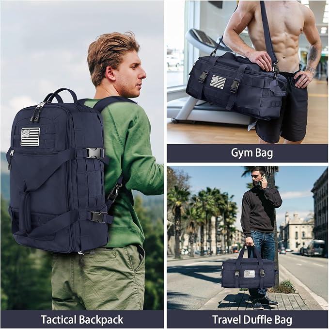 Gym Bags for Men Women, Military Travel Duffle Bag Backpack with Shoe Compartment, 3 in 1 Carry on with Wet Pocket, Weekender Overnight Range Backpack for Workout Football Gym, Blue - Image 6