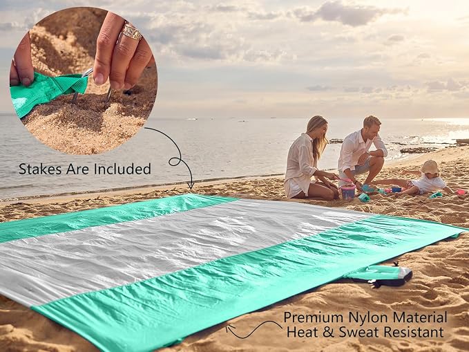 WEKAPO Beach Blanket Sandproof Waterproof, Extra Large Beach Mat, Oversized & Compact Sand Free, Quick Drying Beach Essentials for Vacation, Cruise, Picnic & Camping with Stakes - Image 5