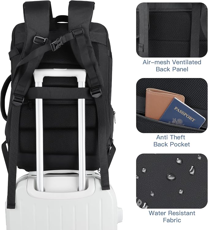 Gieury Carry On Backpack, 50L Travel Backpack, Luggage Backpack TSA Flight Approved Laptop Backpack for Men & Women, Large Expandable 40L Daypack Lightweight Business Weekender Bag, Black - Image 6