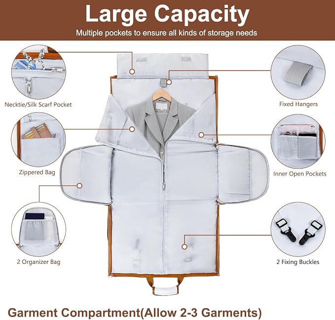 Garment Duffle Bag for Travel - Convertible Carry on Garments Duffel Bags Travel Bag for Women Men Large Weekender Bag with Shoes Compartment 3 in 1 Hanging Clothes Suit Dress Bag 3pcs Set - Image 4