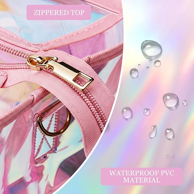 Iridescent Waterproof Beach Tote Bag for Women Large Jelly Tote Bag for Summer Travel Vacation Swim Pool - Image 7