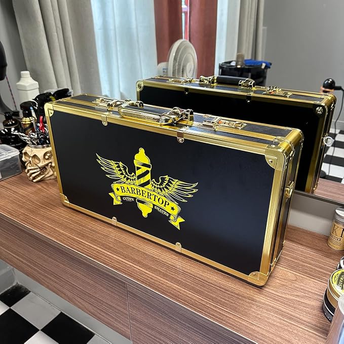 Professional Barber Supplies Case, Barber Cases for Clippers and Supplies, Hairdressing Tools Storage Case with Handle and Secure Numlock, Barber Travel (Golden) - Image 9