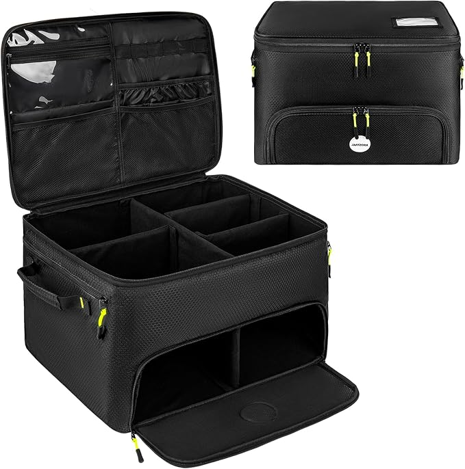 Golf Trunk Organizer, 2 Layers Golf Accessories Bag for Men, Waterproof Car Golf Storage Organizer with Compartment for 2 Pairs of Shoes, Golf Gifts for Men Women, Black by Jaffzora