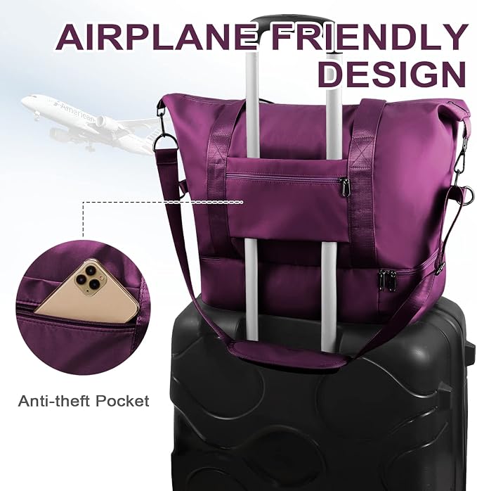 WOOMADA Weekender Bag for Women, Travel Duffel Bags with Shoe Compartment & Wet Pocket, Personal Item Bag for Airlines - Image 4