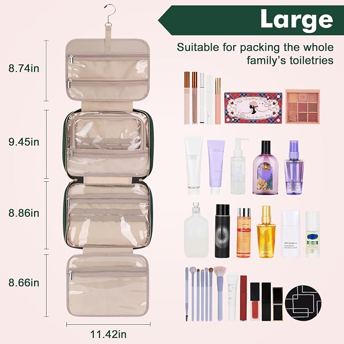 Wedama Toiletry Bag for Women, Large Cosmetic Travel Bag, Hanging Toiletry Bag for Bathroom, Thickened PVC Waterproof Travel Makeup Bag, Toiletries Bag for Travel Business Trips and Camping - Image 2