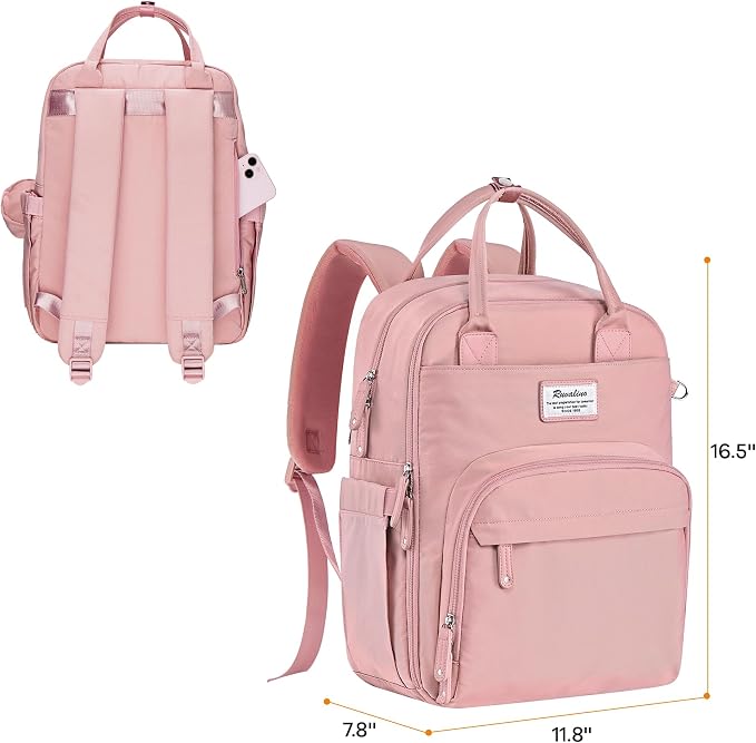 RUVALINO Diaper Bag Backpack, Multifunction Travel Back Pack for Girls, Maternity Baby Changing Bags with Changing Pad for Mom, Large Capacity, Waterproof and Stylish, Pink - Image 8