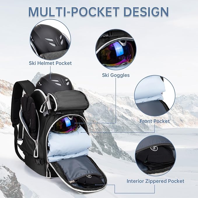 Ski Boot Bag, 50L Ski Boot Travel Backpack for Skis, Snowboard & Accessories, Waterproof Padded Ski Boot Bag Backpack - Image 3