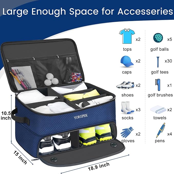 YOREPEK 2 Layer Golf Trunk Organizer, Golf Gifts for Men with Separate Ventilated Compartment for 2 Pair Shoes, Waterproof Car Trunk Locker for Balls, Tees, Clothes, Gloves, Gifts for Golfers - Image 4
